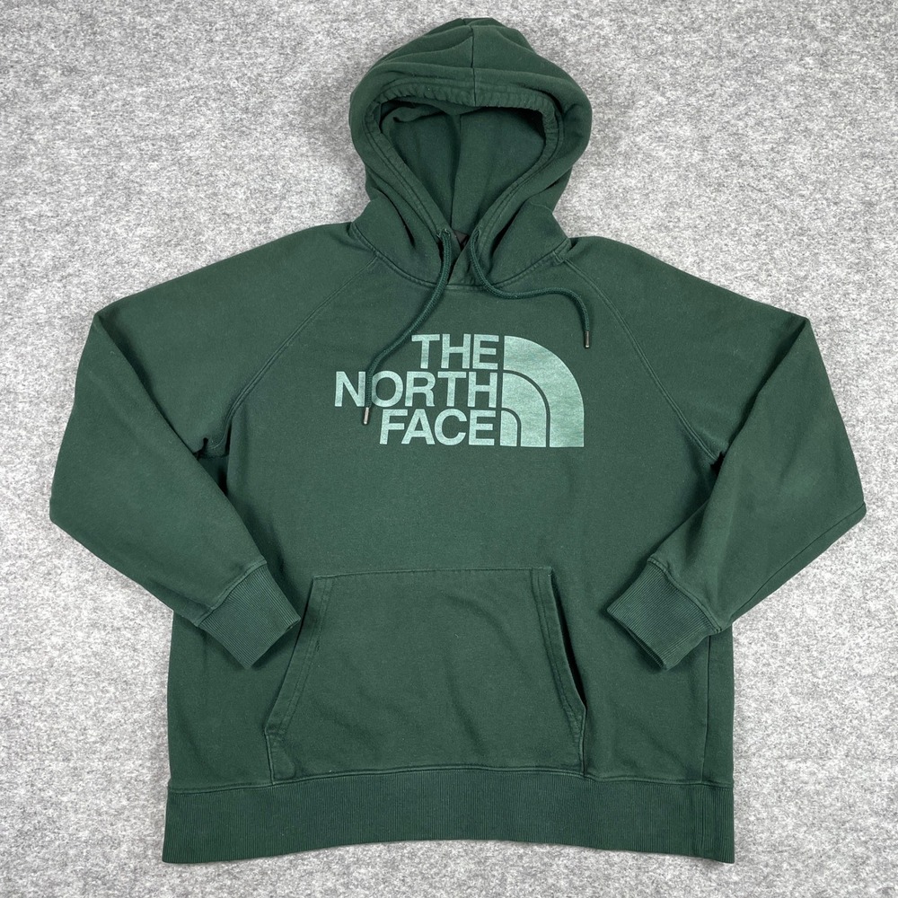 The North Face Hoodie Womens L Green Pullover Half Dome Fleece NF0A55W3
